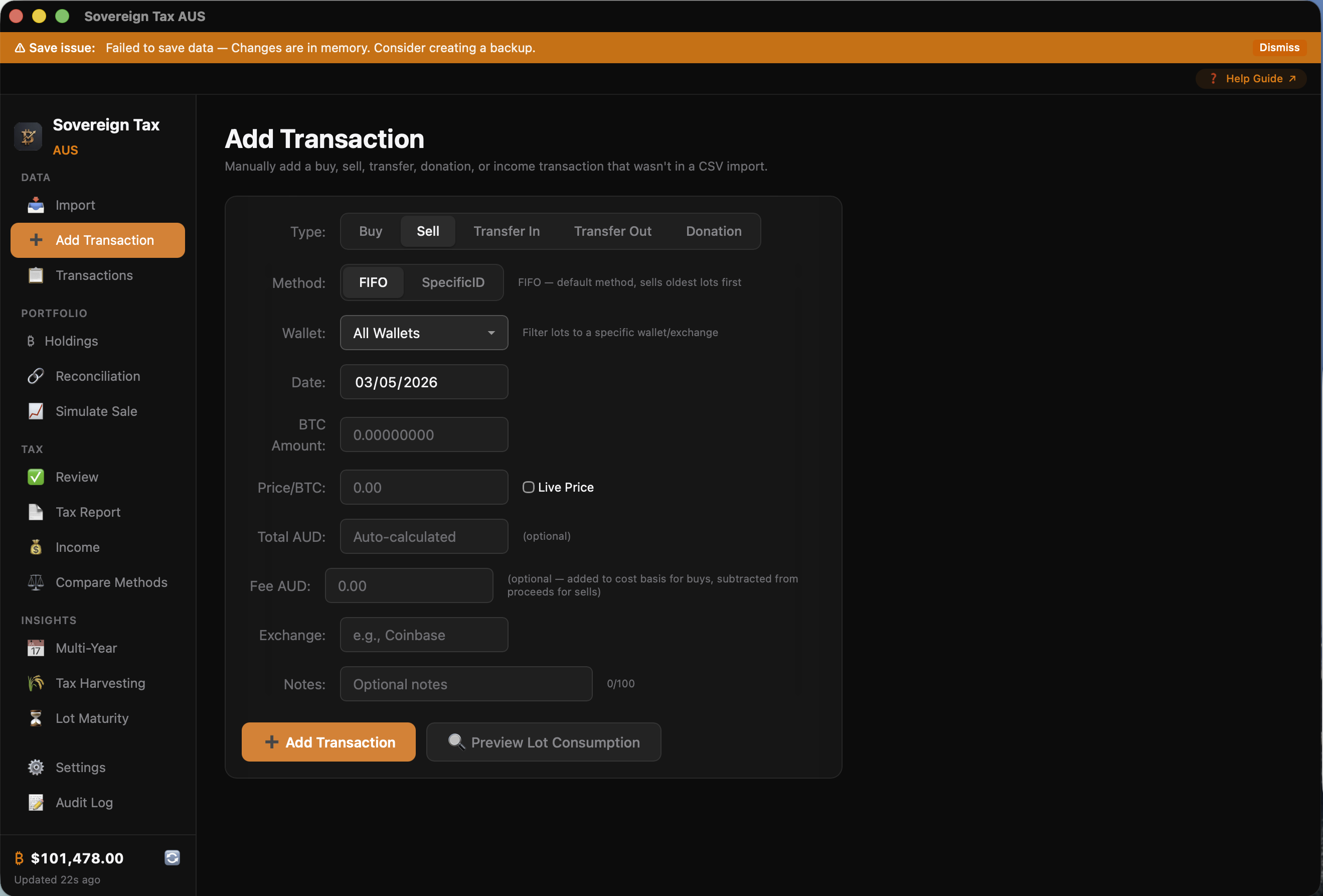 Add Transaction form