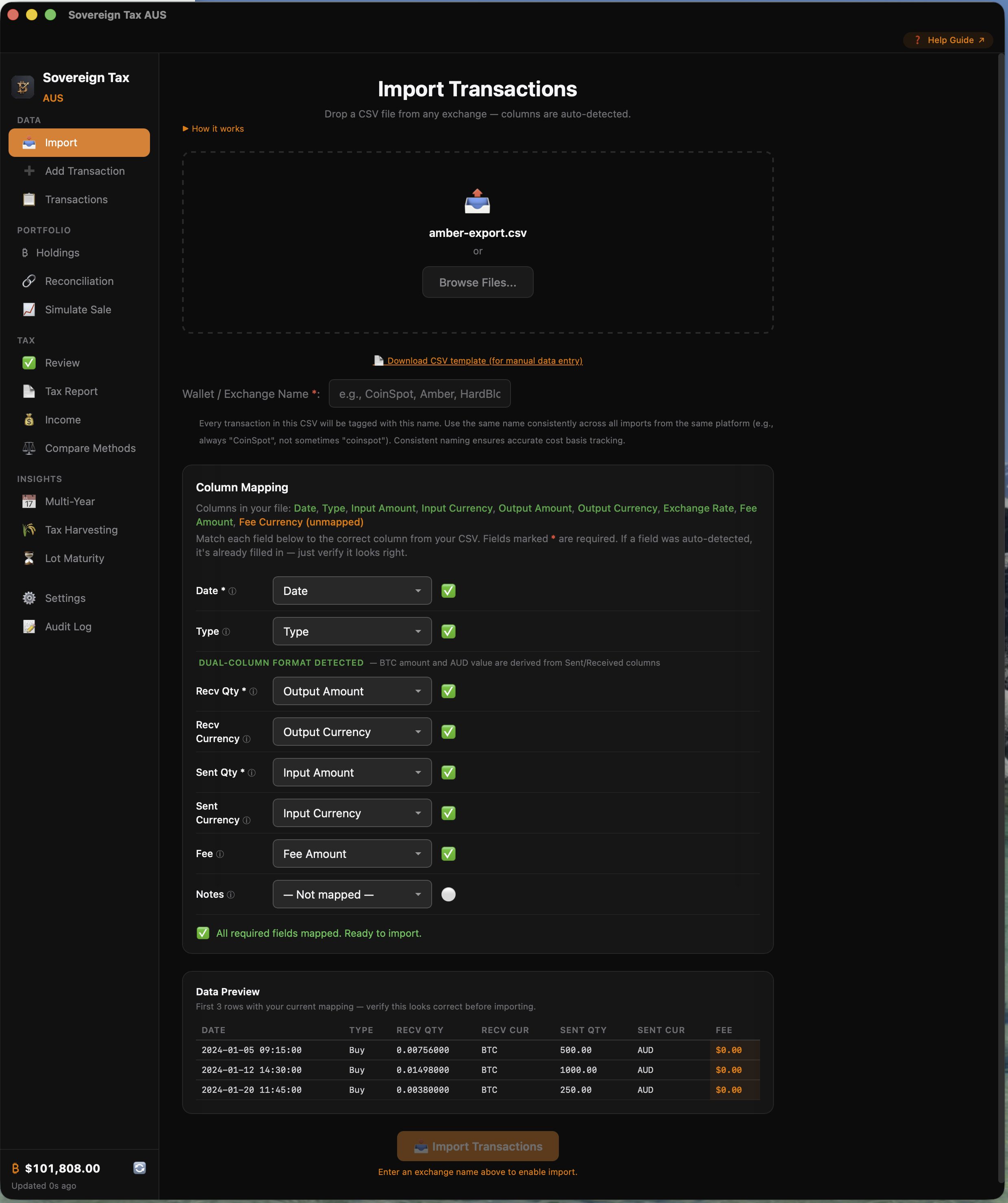 Column mapping with data preview