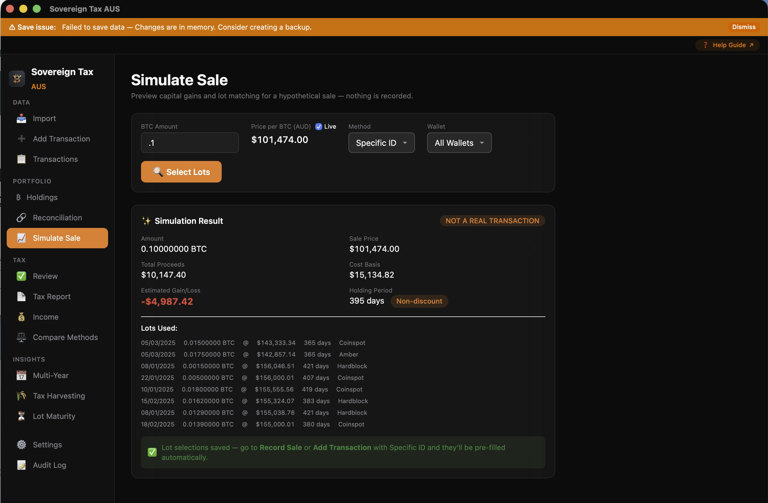 Simulate Sale feature